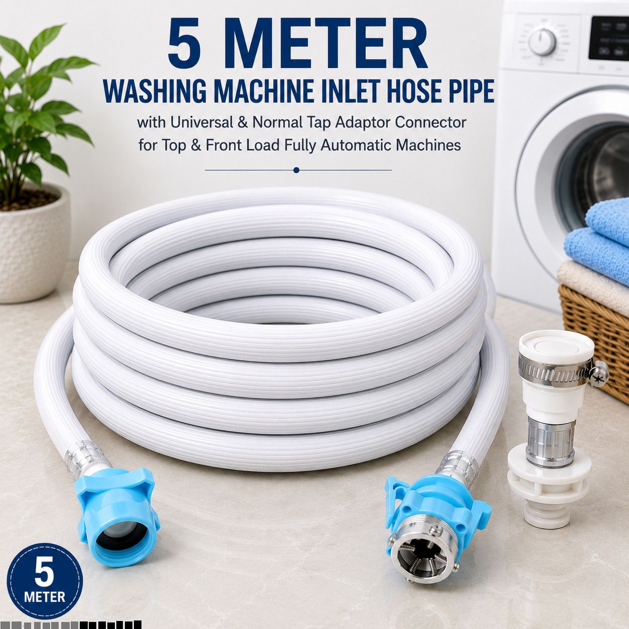 Inlet Pipe with Universal Tap Connector (5-Meter) Automatic Washing Machine A75 Pipe with Universal Tap Connector (5-Meter) Automatic Washing Machine B51 Hose Pipe-image-21