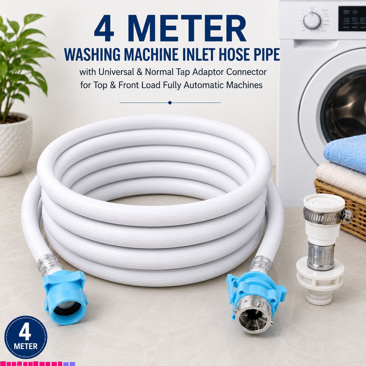 Inlet Pipe with Universal Tap Adaptor 4-Meter for Automatic Washing Machine A61 Inlet Pipe with Universal Tap Adaptor 4-Meter for Automatic Washing Machine B61 Hose Pipe-image-27