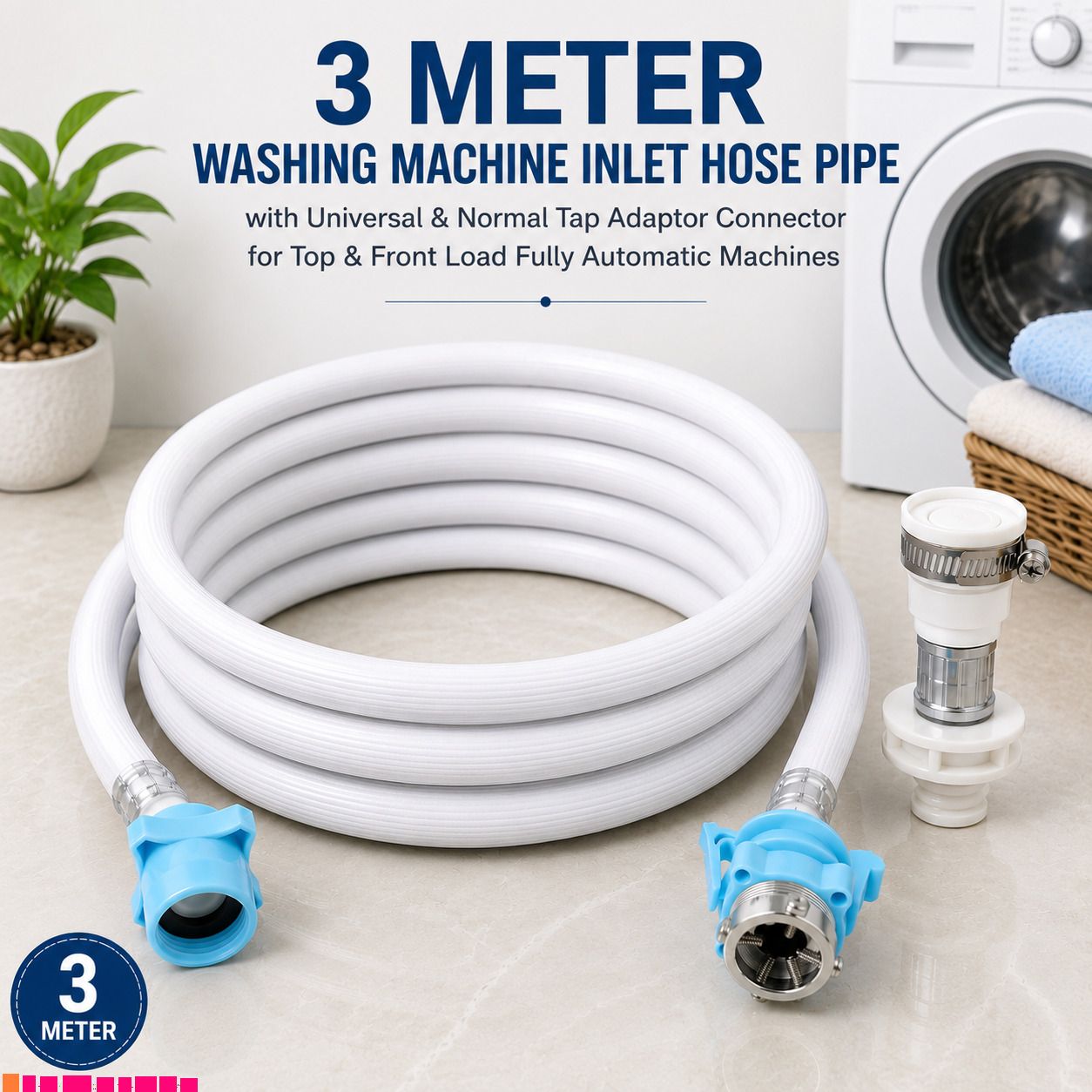 3-Meter Inlet Pipe with Universal Tap Adaptor for Automatic Washing Machine A99 3-Meter Inlet Pipe with Universal Tap Adaptor for Automatic Washing Machine B99 Hose Pipe-image-44