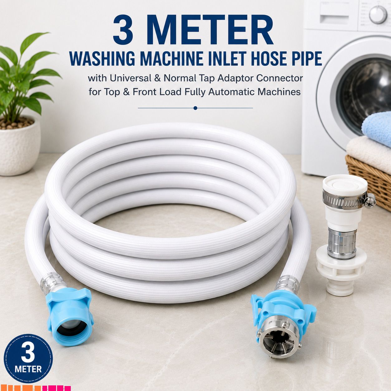 3-Meter Inlet Pipe with Universal Tap Adaptor for Automatic Washing Machine A56 3-Meter Inlet Pipe with Universal Tap Adaptor for Automatic Washing Machine B56 Hose Pipe-image-35