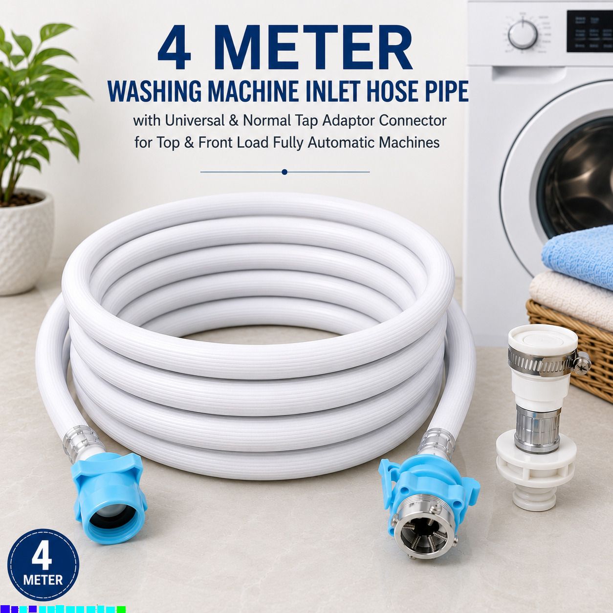 Inlet Pipe with Universal Tap Adaptor 4-Meter for Automatic Washing Machine A22 Inlet Pipe with Universal Tap Adaptor 4-Meter for Automatic Washing Machine B22 Hose Pipe-image-23