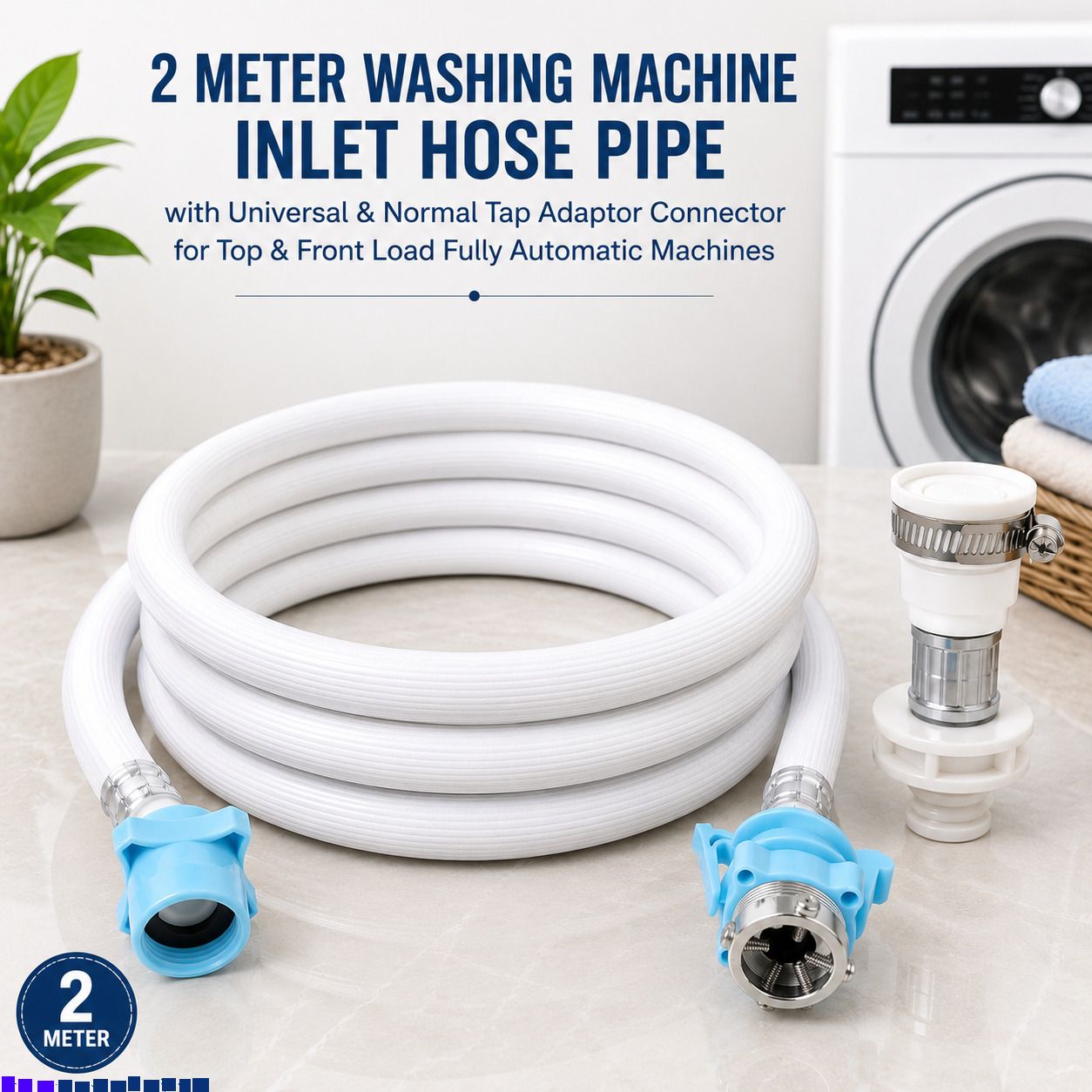 Washing Machine 2 Meter Inlet with Universal Adaptor for Top & Front Load A66 Washing Machine 2 Meter Inlet with Universal Adaptor for Top & Front Load B66 Hose Pipe-image-40