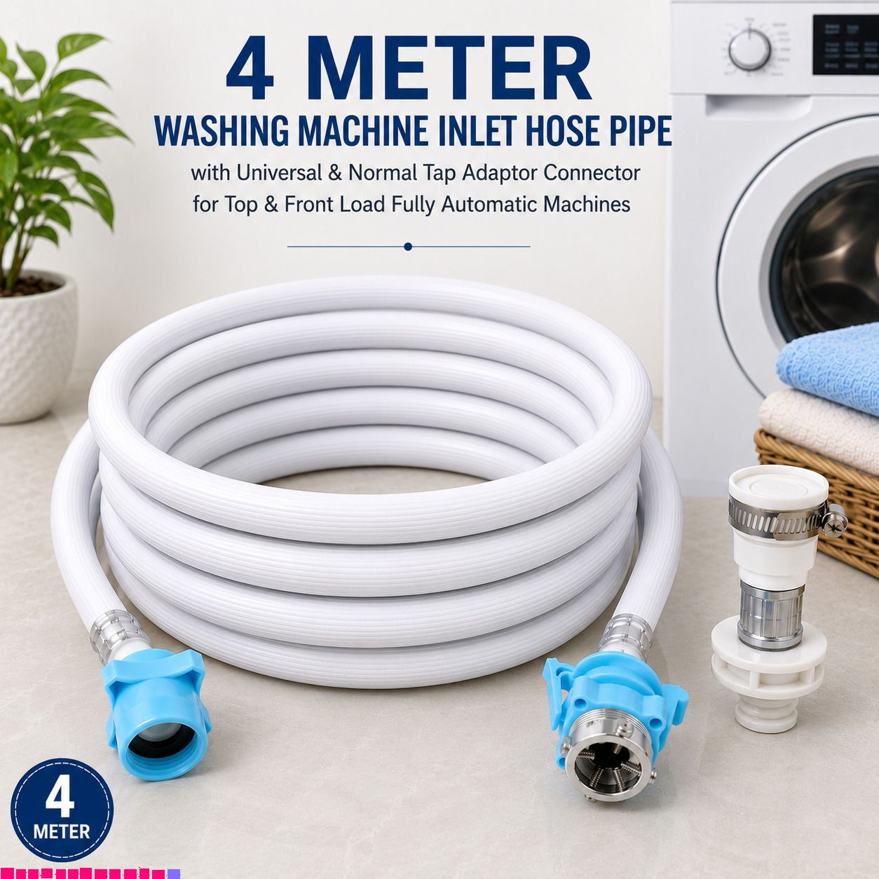 Inlet Pipe with Universal Tap Adaptor 4-Meter for Automatic Washing Machine A117 Inlet Pipe with Universal Tap Adaptor 4-Meter for Automatic Washing Machine B117 Hose Pipe-image-28