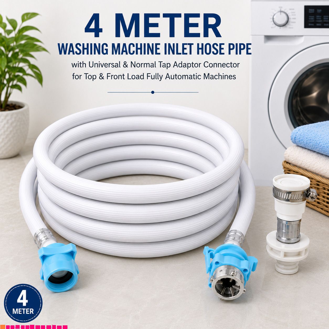 Inlet Pipe with Universal Tap Adaptor 4-Meter for Automatic Washing Machine A3 Inlet Pipe with Universal Tap Adaptor 4-Meter for Automatic Washing Machine B3 Hose Pipe-image-31
