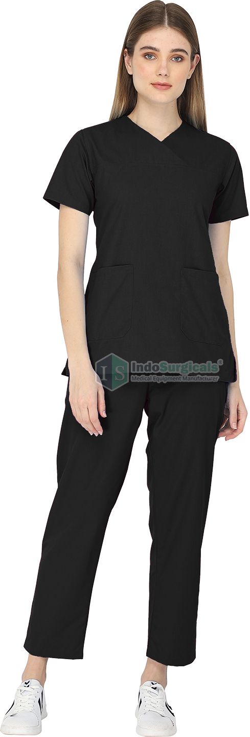 Women Scrub Suit for Doctors (Faux Wrap Neck) Woven Suit