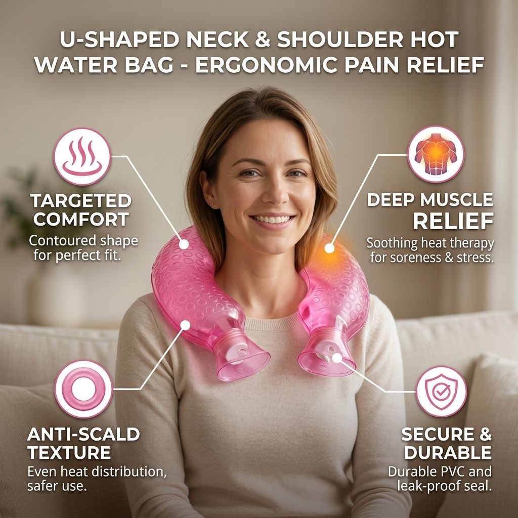 U-Shaped PVC Hot Water Bag Neck And Shoulder Muscle Pain Relief Heat Therapy Pad Ergonomic Cervical Hot Water Bottle For Neck Cramps And Deep Tissue Warm Therapy 1500 ml Hot Water Bag-image-34