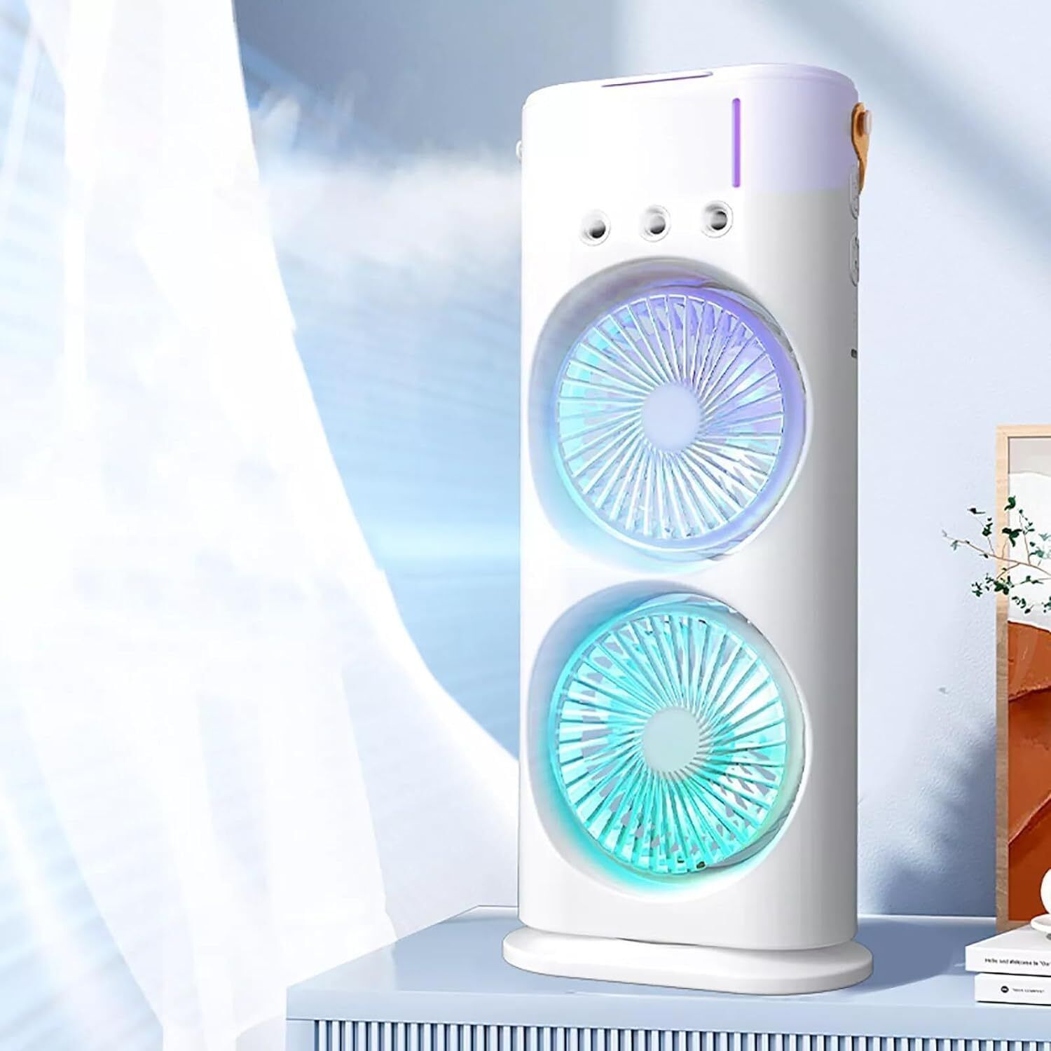 SLIPCARE Double Ended USB Rechargeable Air Cooler Fan with LED Light | 3-Speed Spray S31 Mist Fan with Remote & Touch Control | 280ml Ice Tank, Cold Mist Cooling Fan S31 USB Air Cooler-image-18