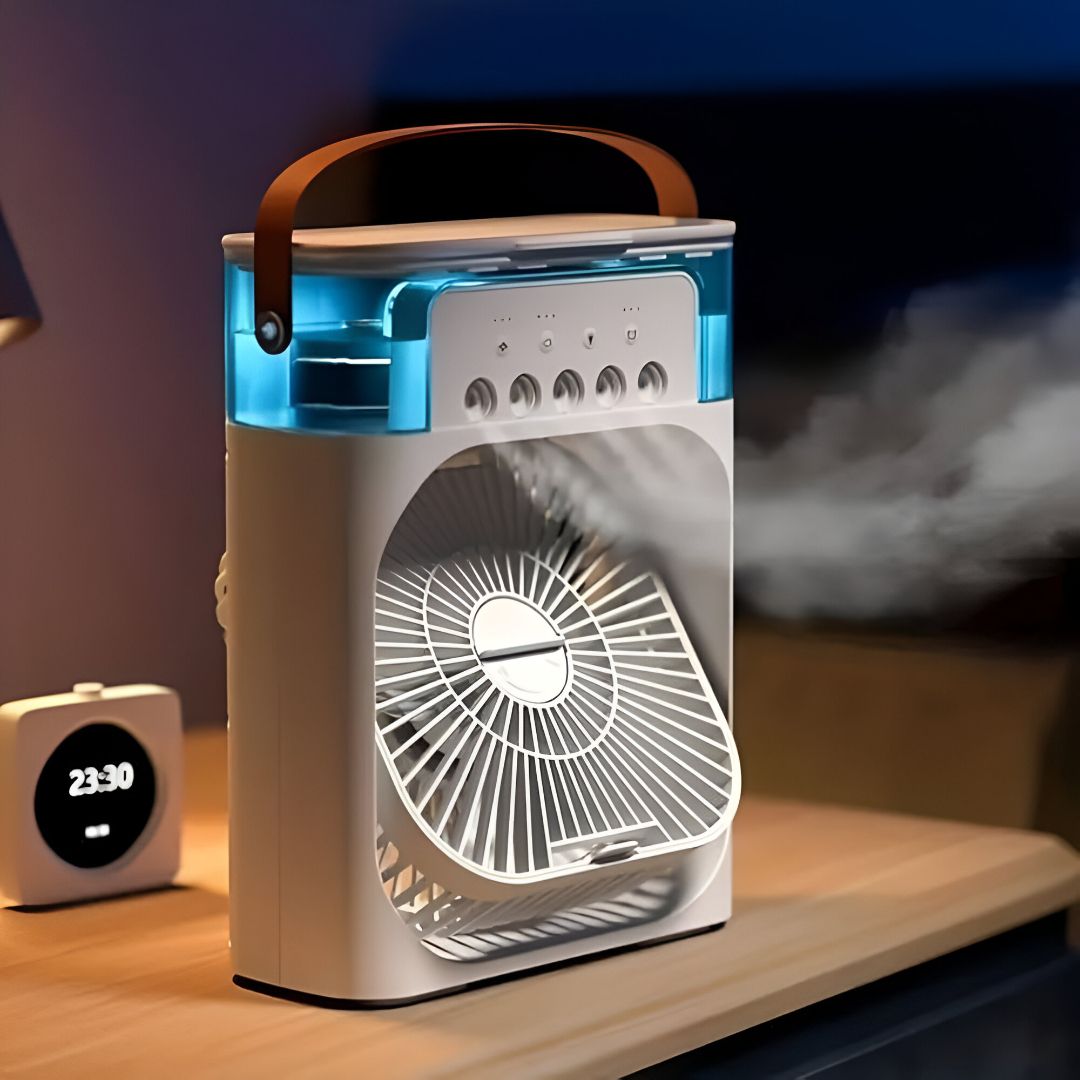 AAYU Traders Mini Rechargeable USB Fan With Mist Spray With LED Light Mini AC for Office Home Mini Rechargeable USB Fan With Mist Spray With LED Light Mini AC for Office Home USB Fan-image-2
