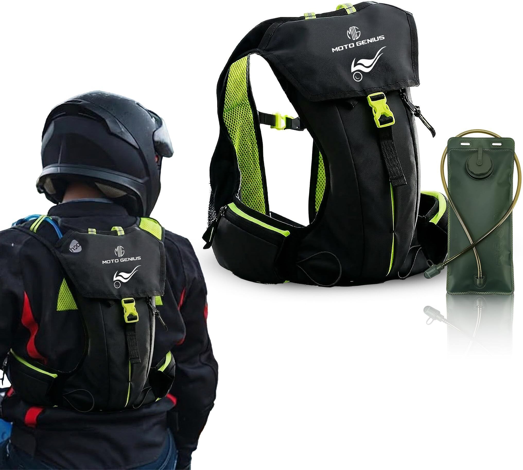 moto genius Hydration Backpack with 2L BPA-Free Bladder, Multi-Compartment Storage(Neon) Hydration Pack-picture-37