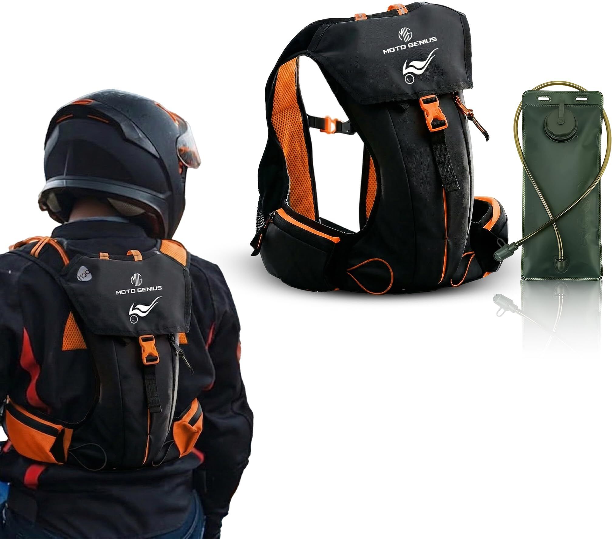 moto genius Hydration Backpack with 2L BPA-Free Bladder, Multi-Compartment Storage(Orange) Hydration Pack-picture-48