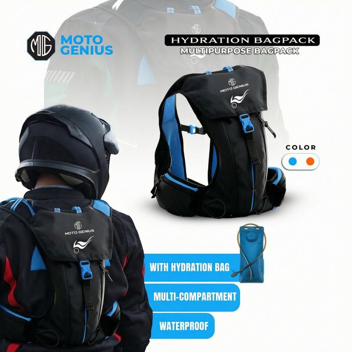 moto genius Hydration Backpack with 2L BPA-Free Bladder, Multi-Compartment Storage(Blue) Hydration Pack-picture-37