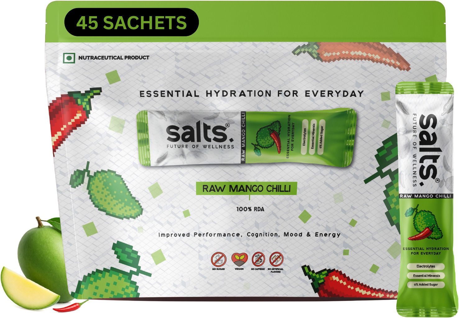 Salts Electrolyte Raw Mango Chilli 45 sachets Hydration Pack-image-7