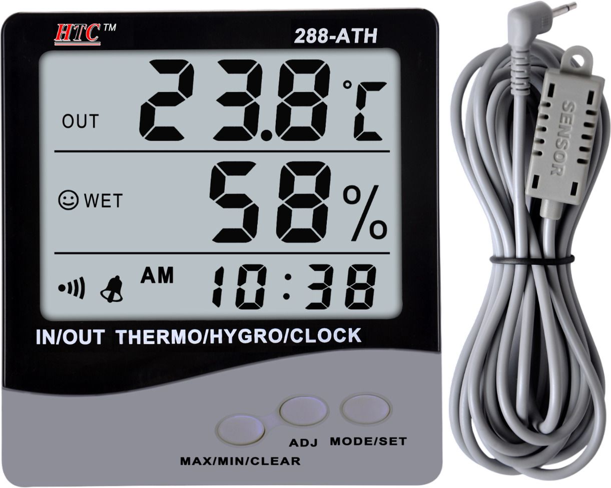 HTC-288-ATH Indoor-Outdoor Thermo / Hygrometer Clock large 3 line LCD display Hydrometer-image-33