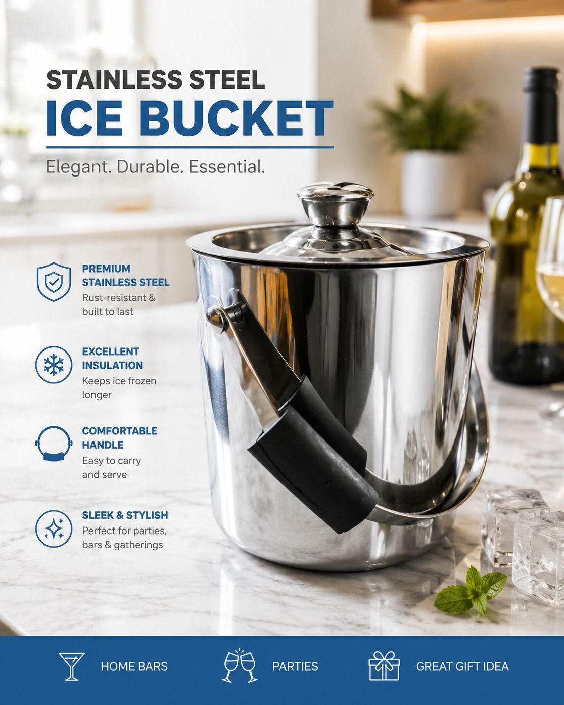 sr christo 1.5 L Steel Premium Quality Stainless Steel Ice Bucket Double Wall Ice Bucket-picture-25