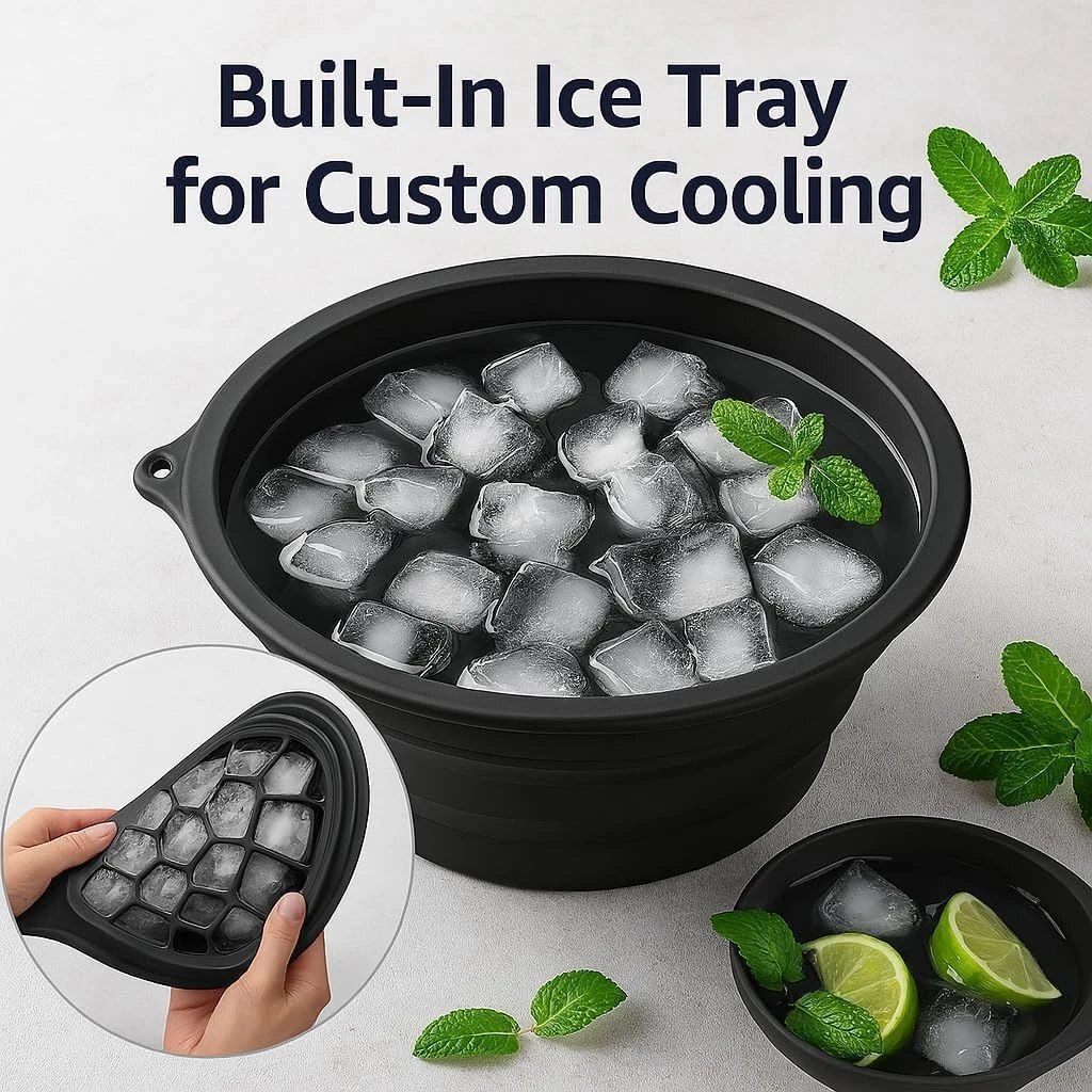nyalkaran enterprise 1 L Silicone Face Ice Bath Bowl Silicone Foldable Facial Ice Therapy bowl Built-in Ice Tray Ice Bucket-picture-36