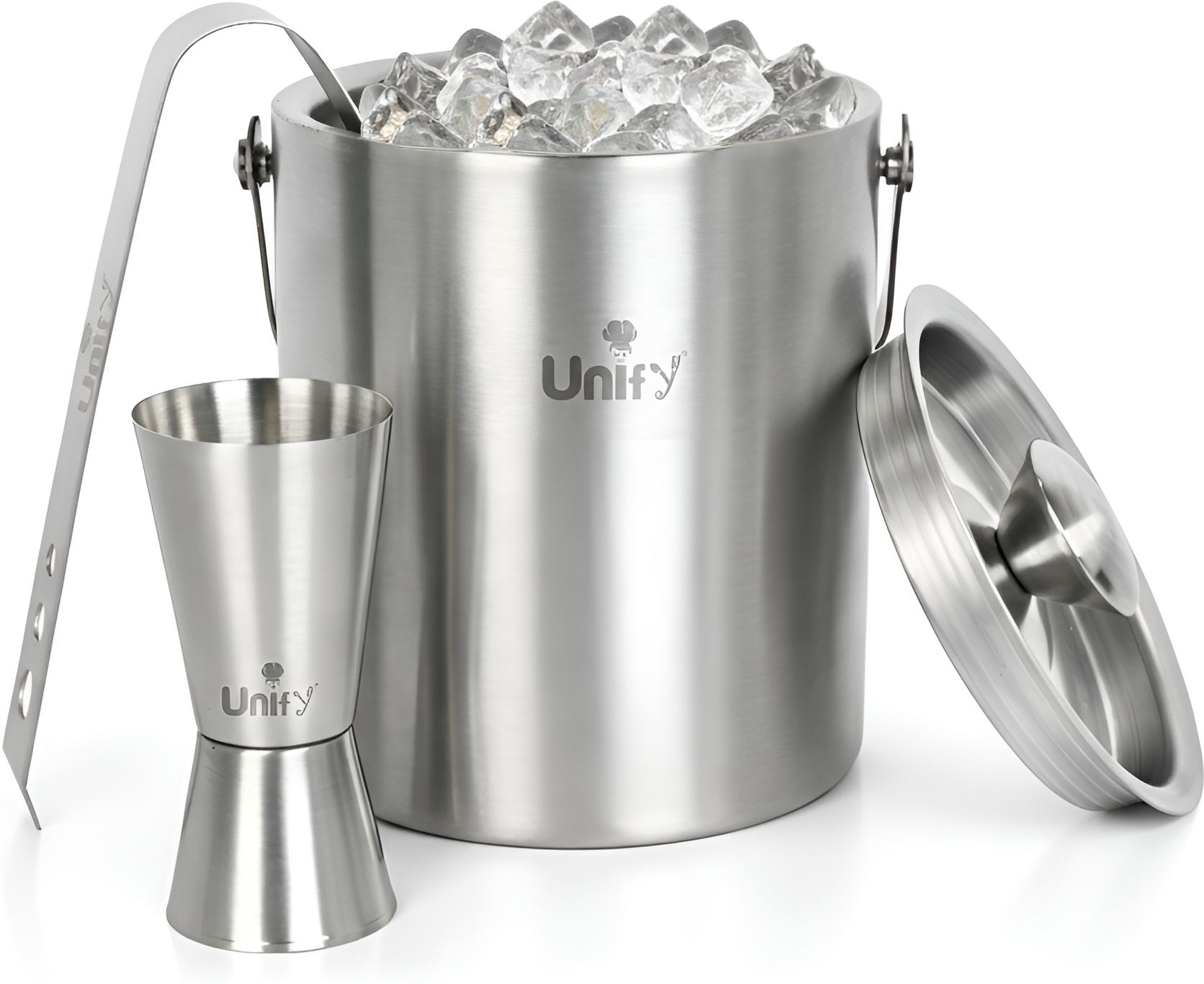 unify 1 L Steel 3 Pcs Stainless Steel Double Wall Ice Bucket Set 1L with Lid & Tongs Ice Bucket-picture-34