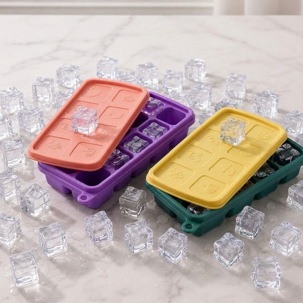 Ice Molds Easy-Release Ice Tray with Cover Stackable Multicolor Silicone Ice Cube Tray-image-30
