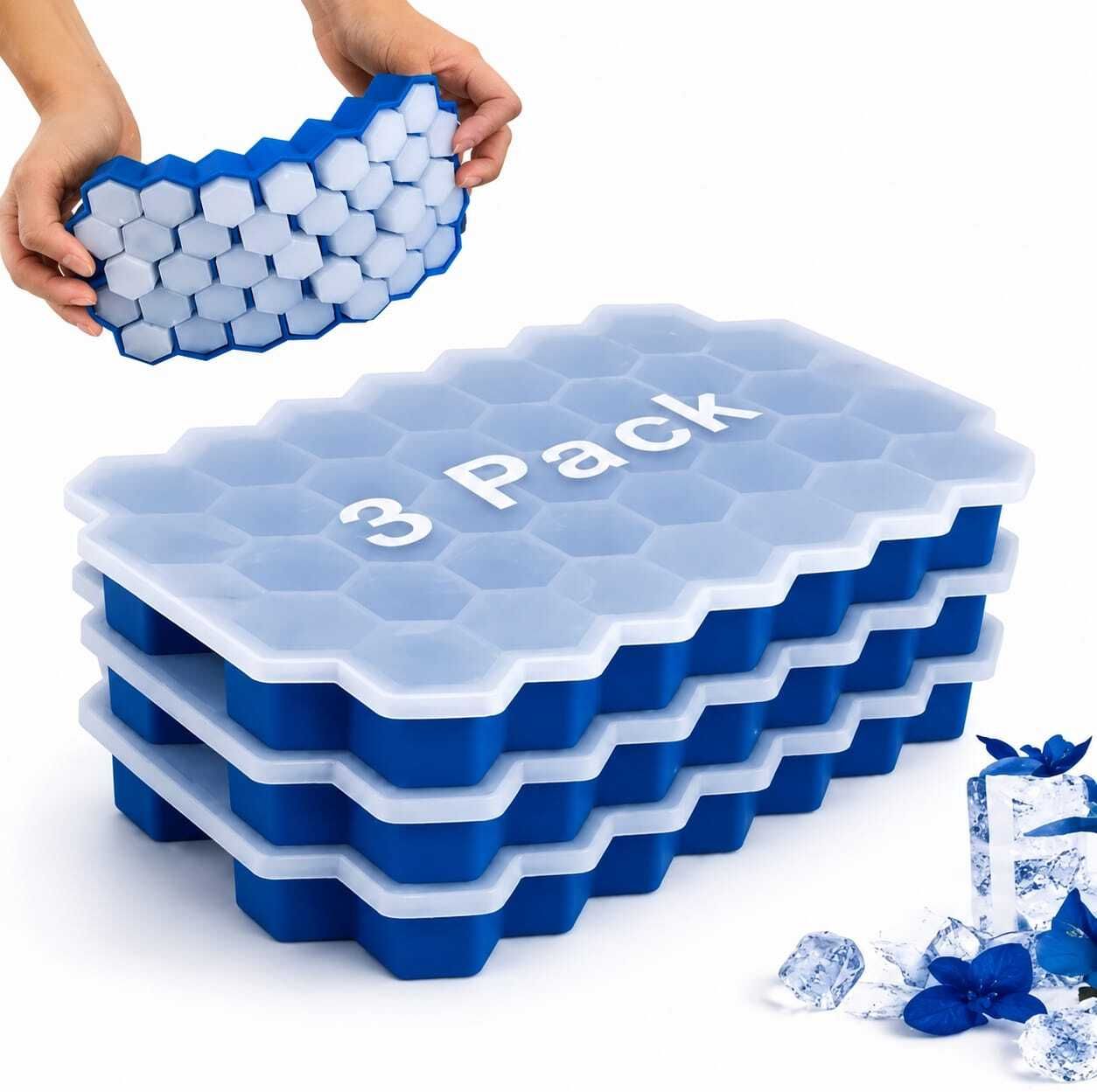 Silicone Hexagon Ice Cube Tray with Lid / Stackable Freezer Tray Blue Silicone Ice Cube Tray-image-28