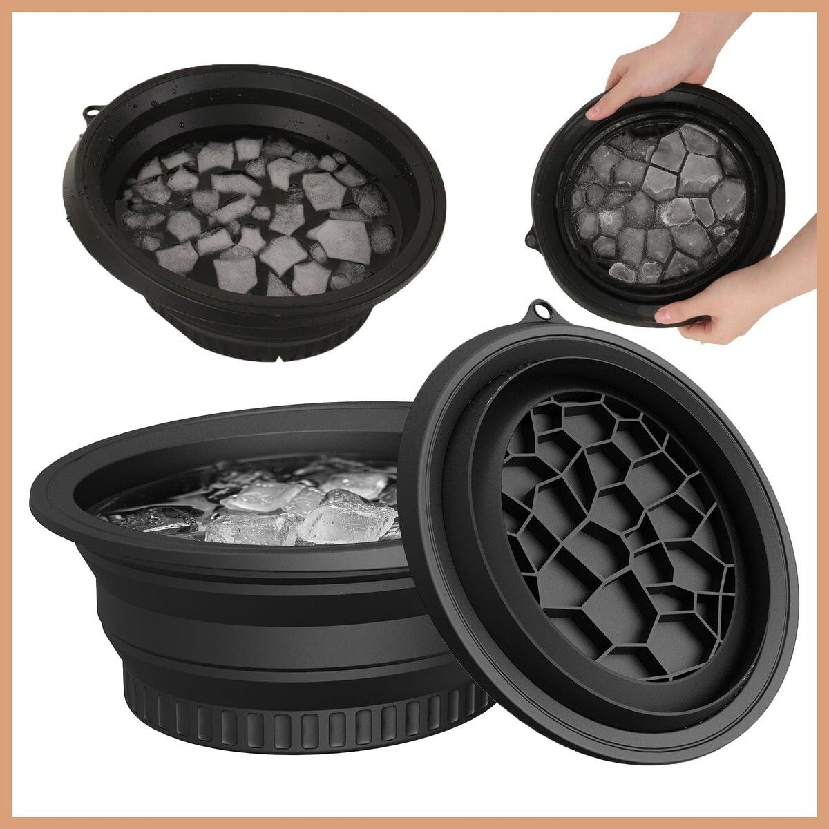 Silicone Ice Face Bowl with Built-in Ice Tray | Collapsible Face Ice Bowl Black Silicone Ice Cube Tray-image-13