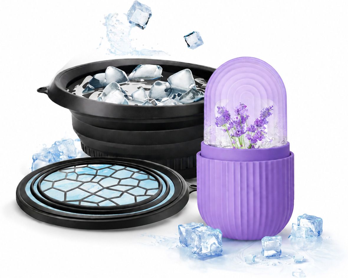 Ice Bath Combo (2 _Pcs) Black, Purple Silicone Ice Cube Tray-image-1