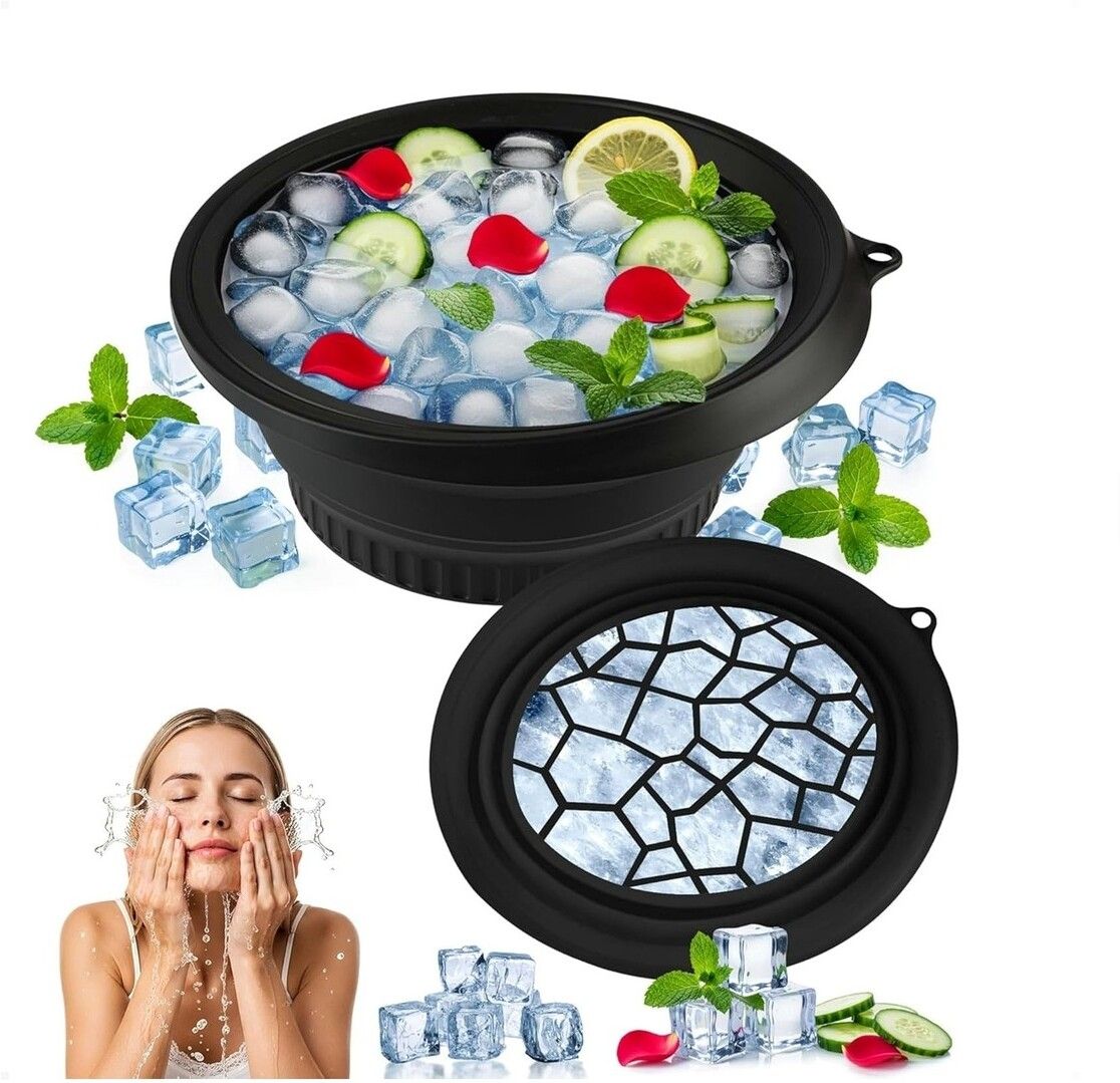brzone Silicone Ice Face Bowl with Built-in Ice Tray | Collapsible Face Ice Bowl Black Silicone Ice Cube Tray-picture-13