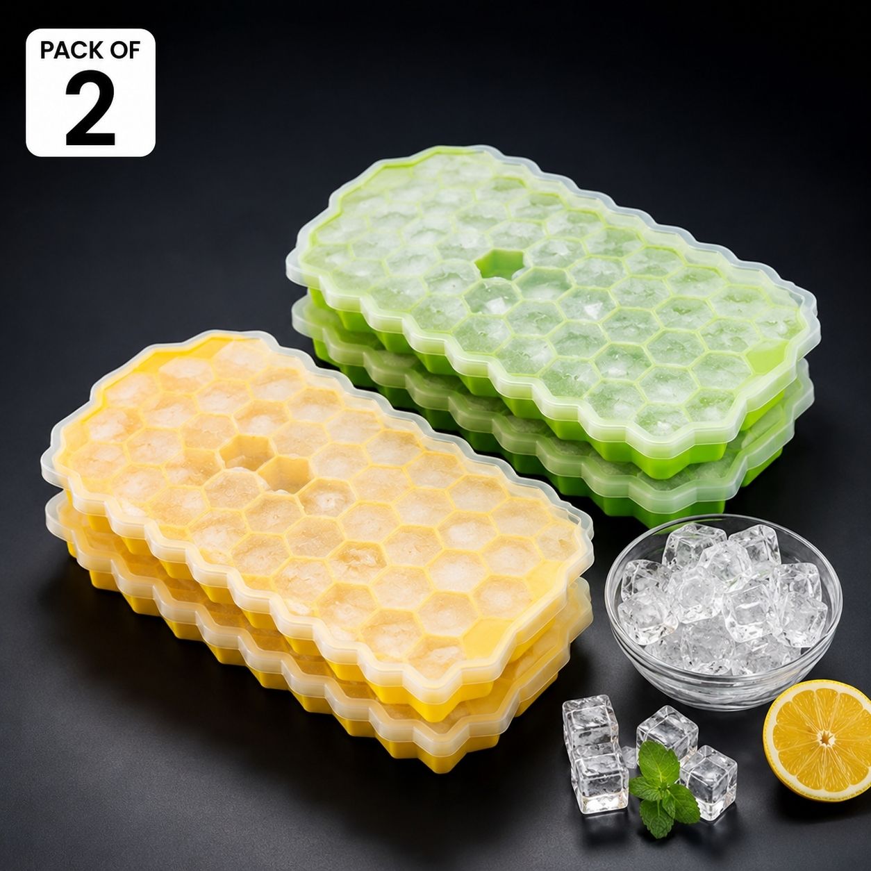 Honey comb Ice Mold Pack of 2 Multicolor Silicone Ice Cube Tray-image-33