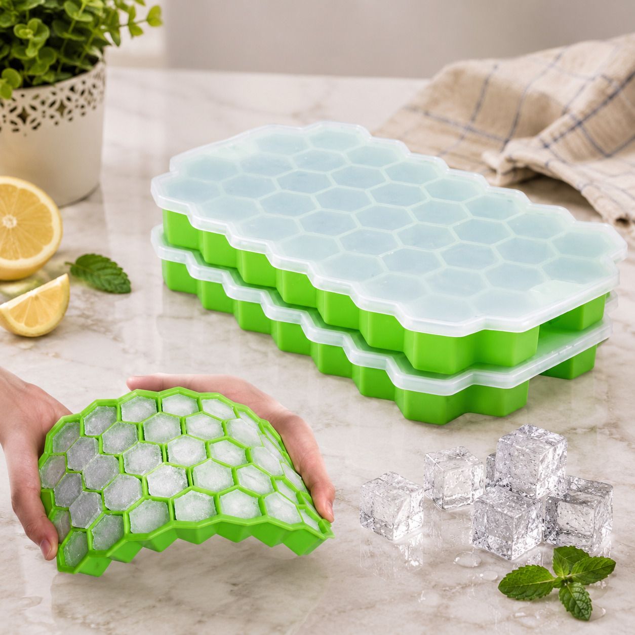 1x honeycomb ice tray 02 Green Silicone Ice Cube Tray-image-18