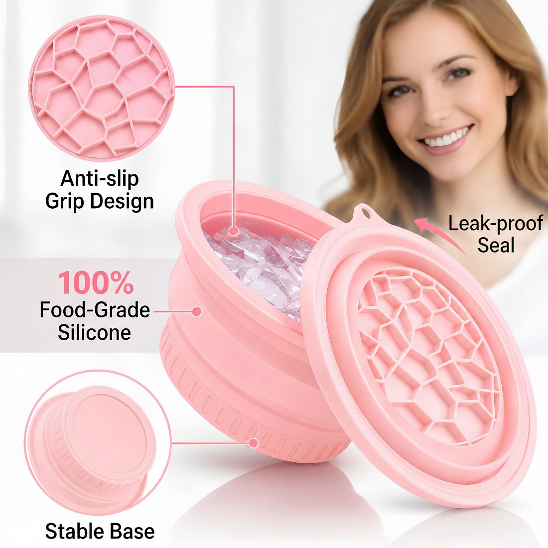 Silicone Bowl with Built-in Ice Tray Portable Ice Facial Bowl for Skin Black Silicone Ice Cube Tray-image-9