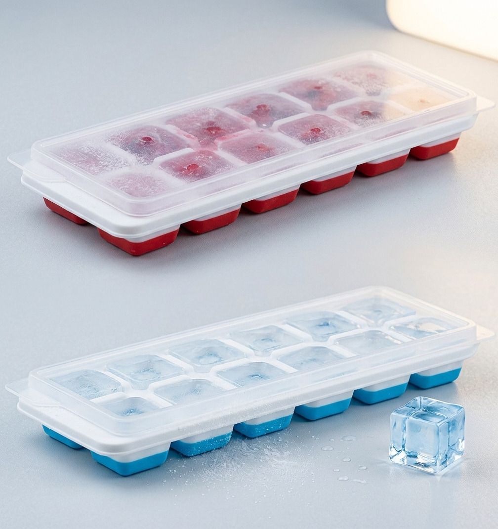 Popup Ice Tray Multicolor Plastic and silicone Ice Cube Tray (Pack of 2) Multicolor Silicone, Plastic Ice Cube Tray-image-13
