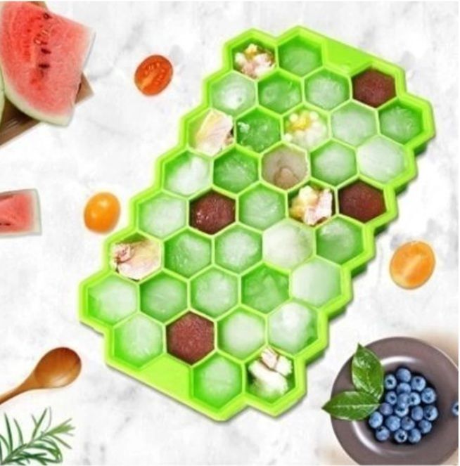 qinpin Silicone Ice Cube Tray Honeycomb Design Easy Release Ice Maker for Freezer Home Green Silicone Ice Cube Tray-picture-45