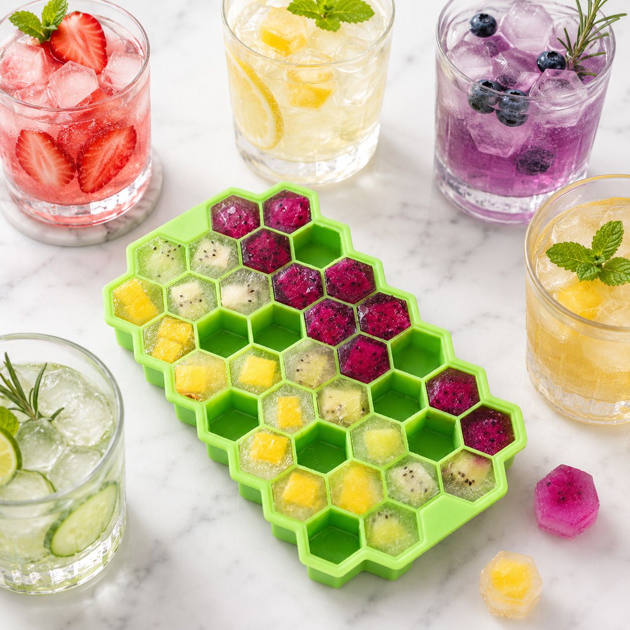 Flexible Silicone Honeycomb Shape Ice Cube Tray Mould Green Silicone, Plastic Ice Cube Tray-image-17