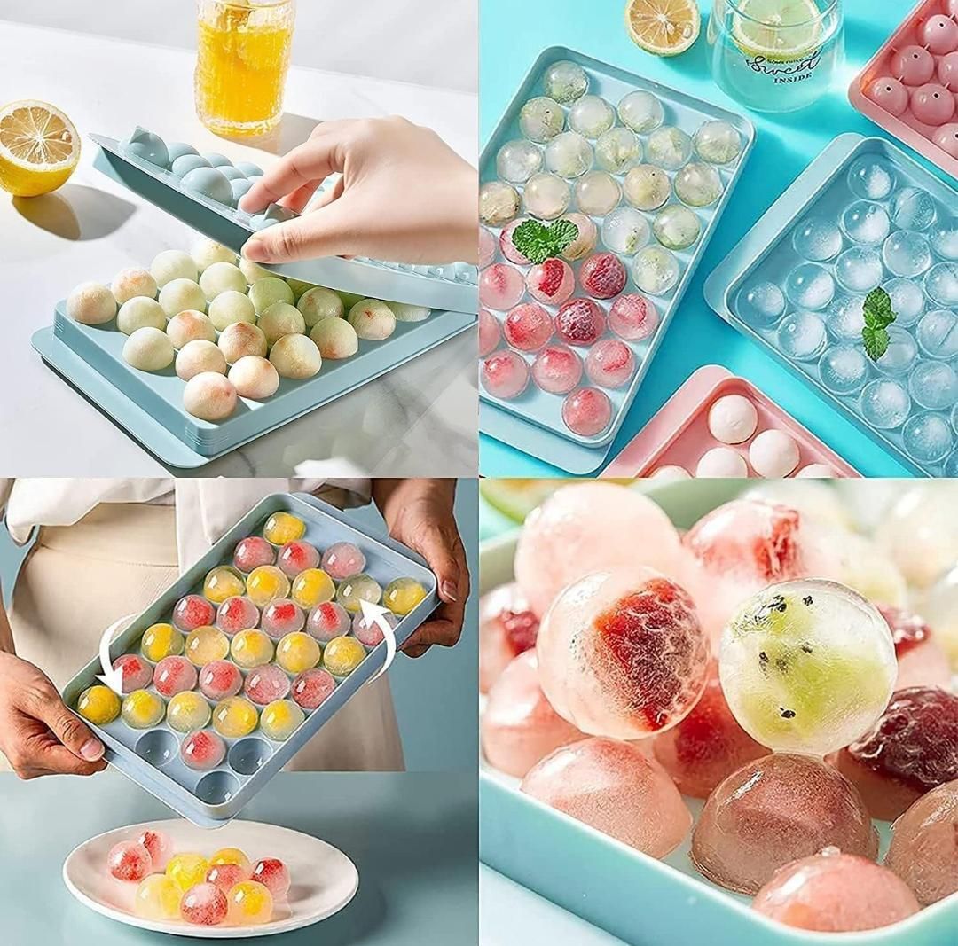 Mini Sphere Ice Cube Plastic Mould, 33 Cavity Blue Plastic Ice Ball Tray-image-39
