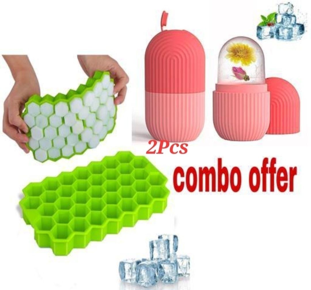 combo of Honey Ice tray and Face Ice roller for remove pimples Green Silicone Ice Cube Tray-image-36