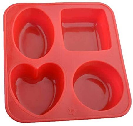 ajaya Silicone Heart, Square, Rectangle, Oval Soap Moulds with 4 Cavity Red Silicone Ice Cube Tray image 1