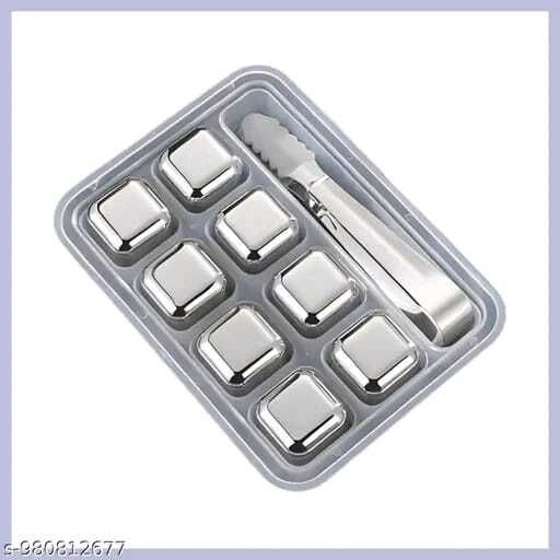 seyfi 8-Pack Stainless Steel Whiskey Stones with Tongs Silver Steel Ice Cube Tray-picture-16