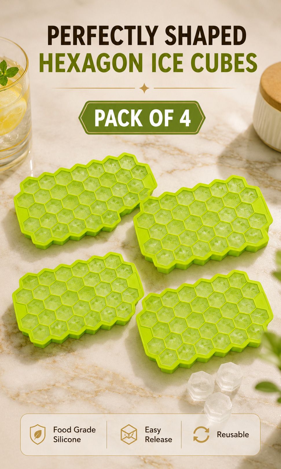 Honeycomb Silicone IceCube Tray – BPA-Free Food Grade Dishwasher Safe & Reusable Green Silicone Ice Cube Tray-image-29