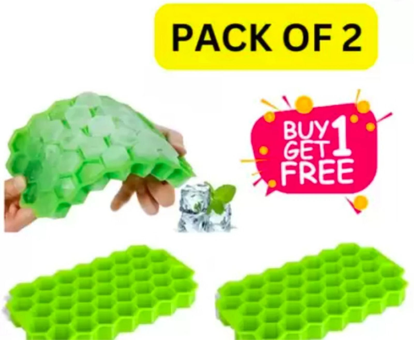 2 Pcs Ice Cube Trays Silicone Ice Cube Molds, Easy-Release and Flexible 37 Grid Green Plastic Ice Cube Tray-image-23