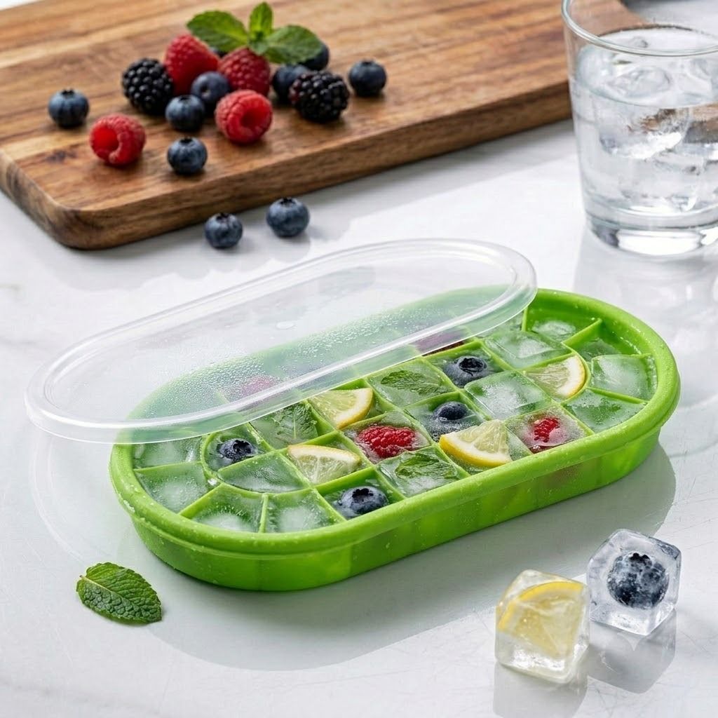 Ice Cube Tray with Lid, 35 Grid Silicone Easy Release Ice Cube Mould BPA Free Green Silicone Ice Cube Tray-image-30