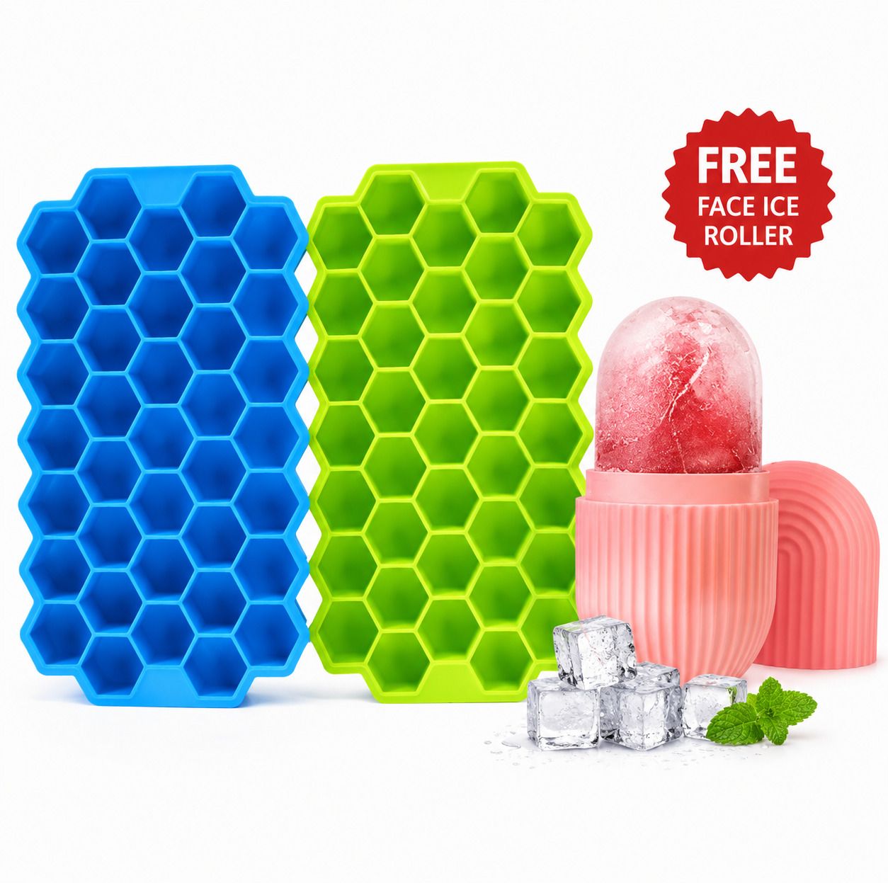 takkar 2 Silicone Ice Cube Trays with FREE 1 Face Ice Roller | Easy Release Multicolor Silicone Ice Cube Tray-picture-28