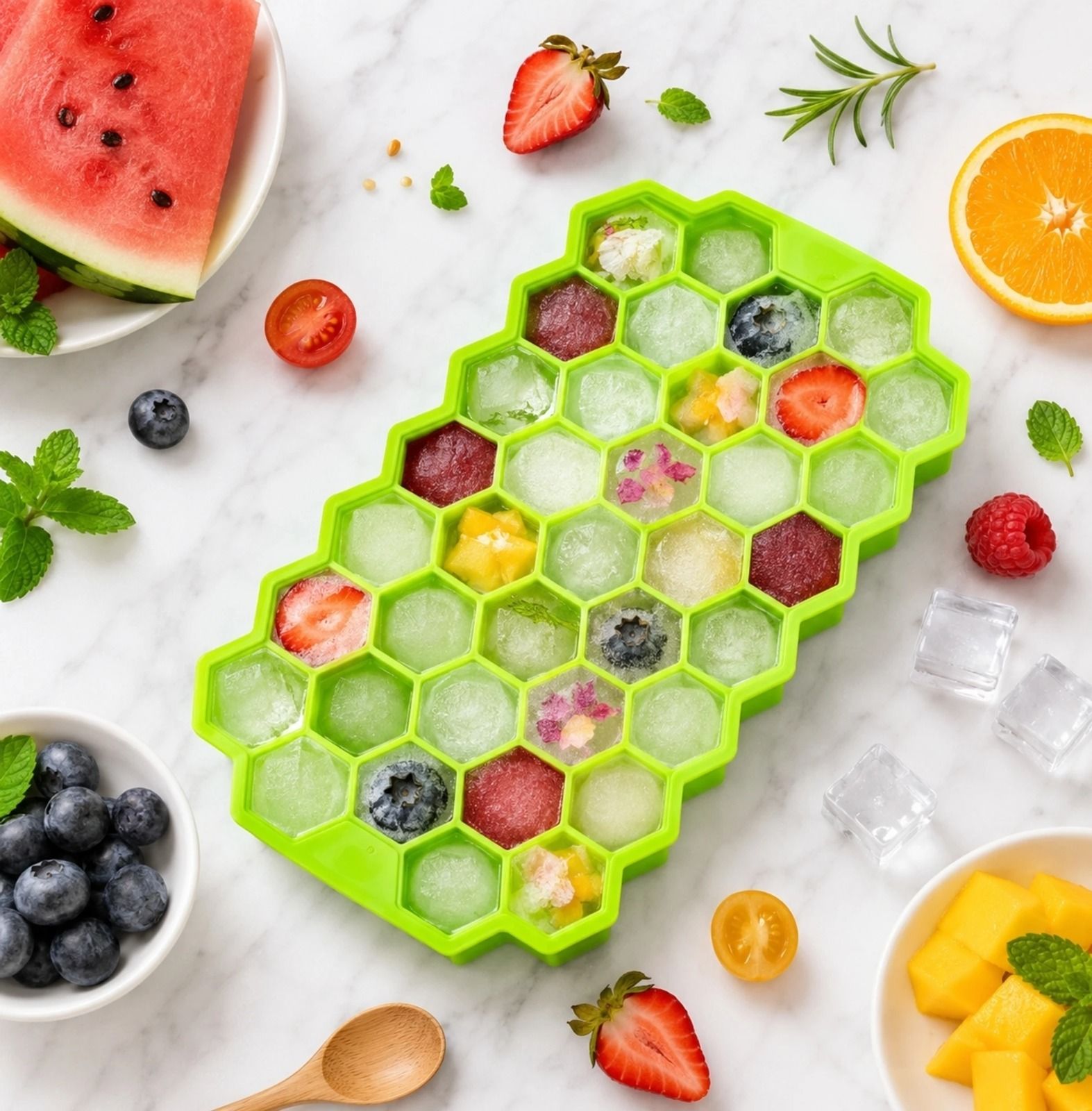 Flexible Silicone Honeycomb Ice Cube Tray with Lid for Easy Freezing Green Silicone Ice Cube Tray-image-41