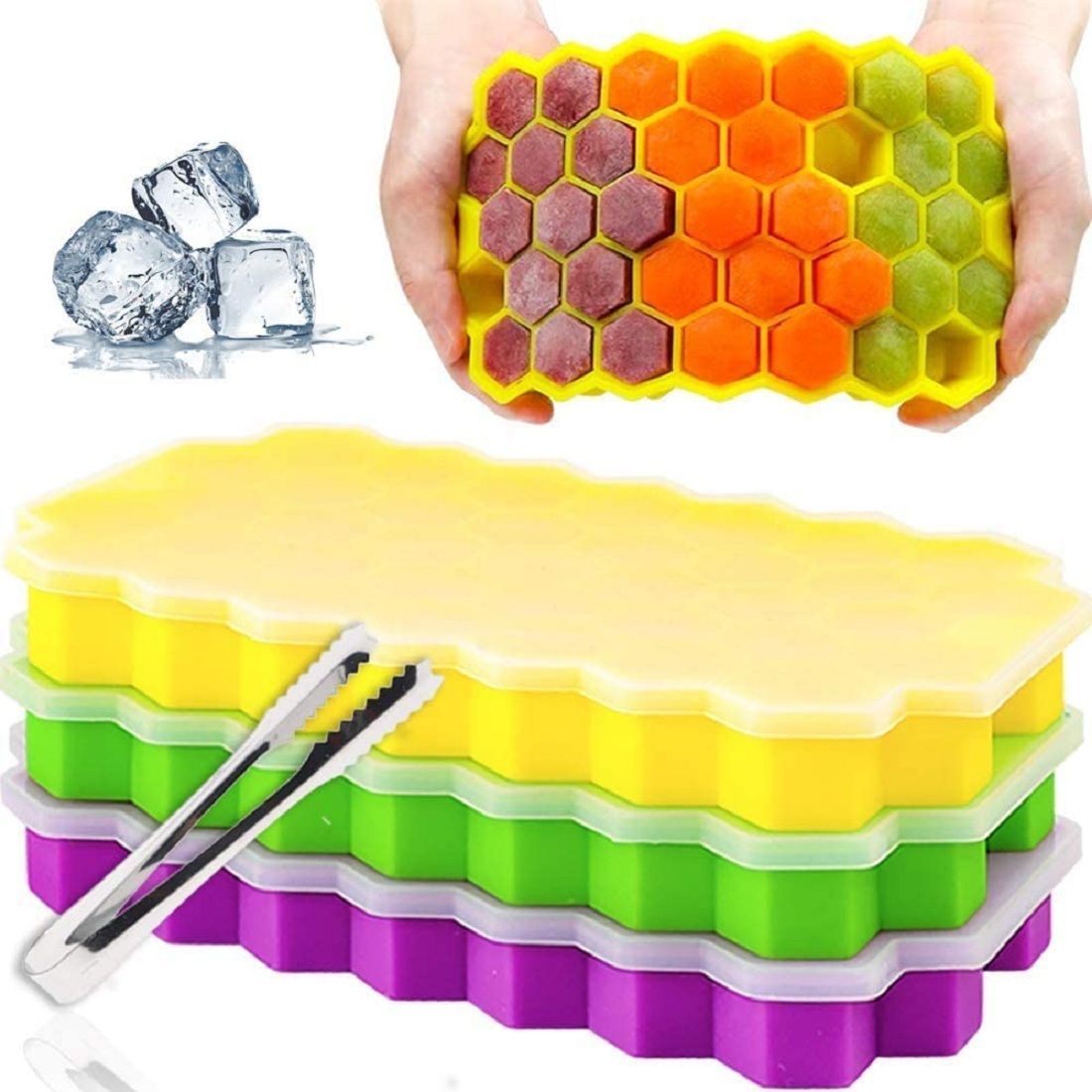 Ice Cube Trays with Lids, 3 Pack Food Grade Silicone Ice Cube Mold Multicolor Silicone Ice Cube Tray-image-28