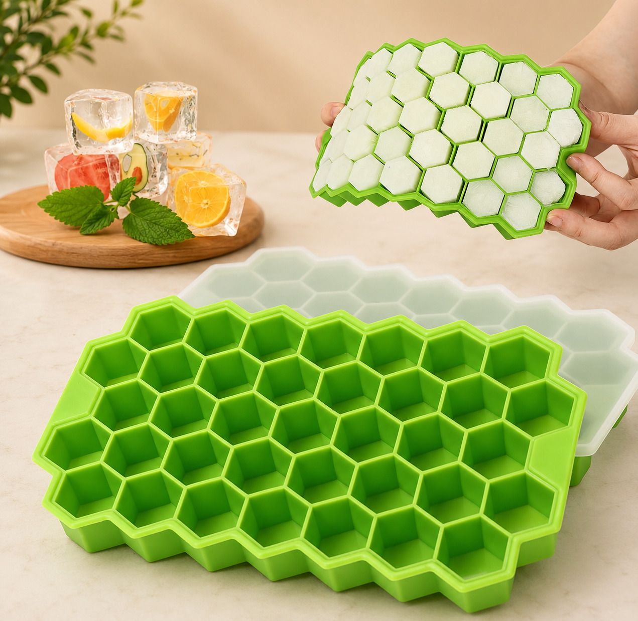 hina lite 37 Cavity Ice Cube Tray Mold Trays for Freezer Moulds Small Cubes Green Silicone Ice Cube Tray-picture-43