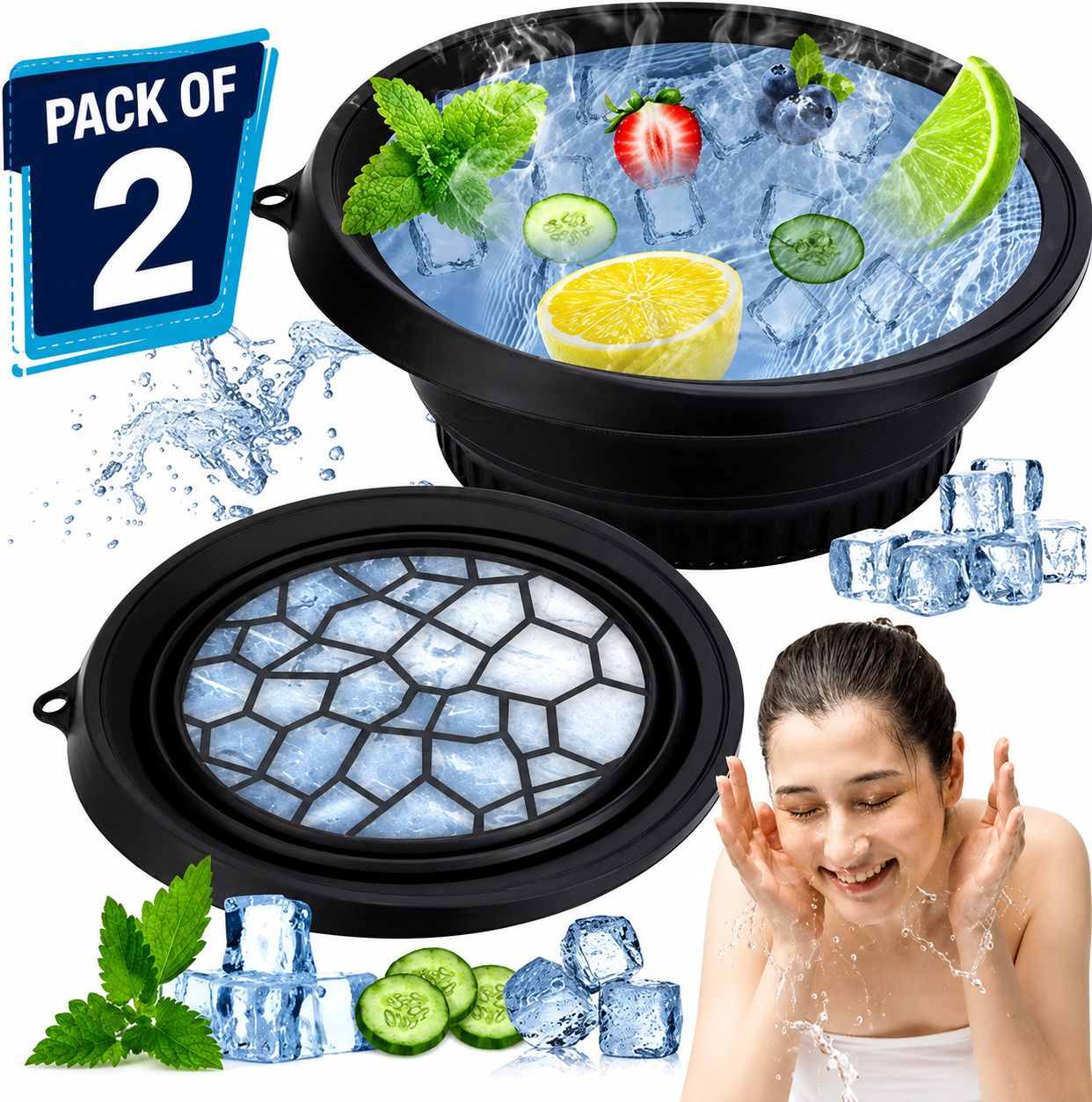 Face Bowl for Ice with Built-in Icetray, Foldable Silicone Facial Plunge Bowls Multicolor Silicone Ice Cube Tray-image-39