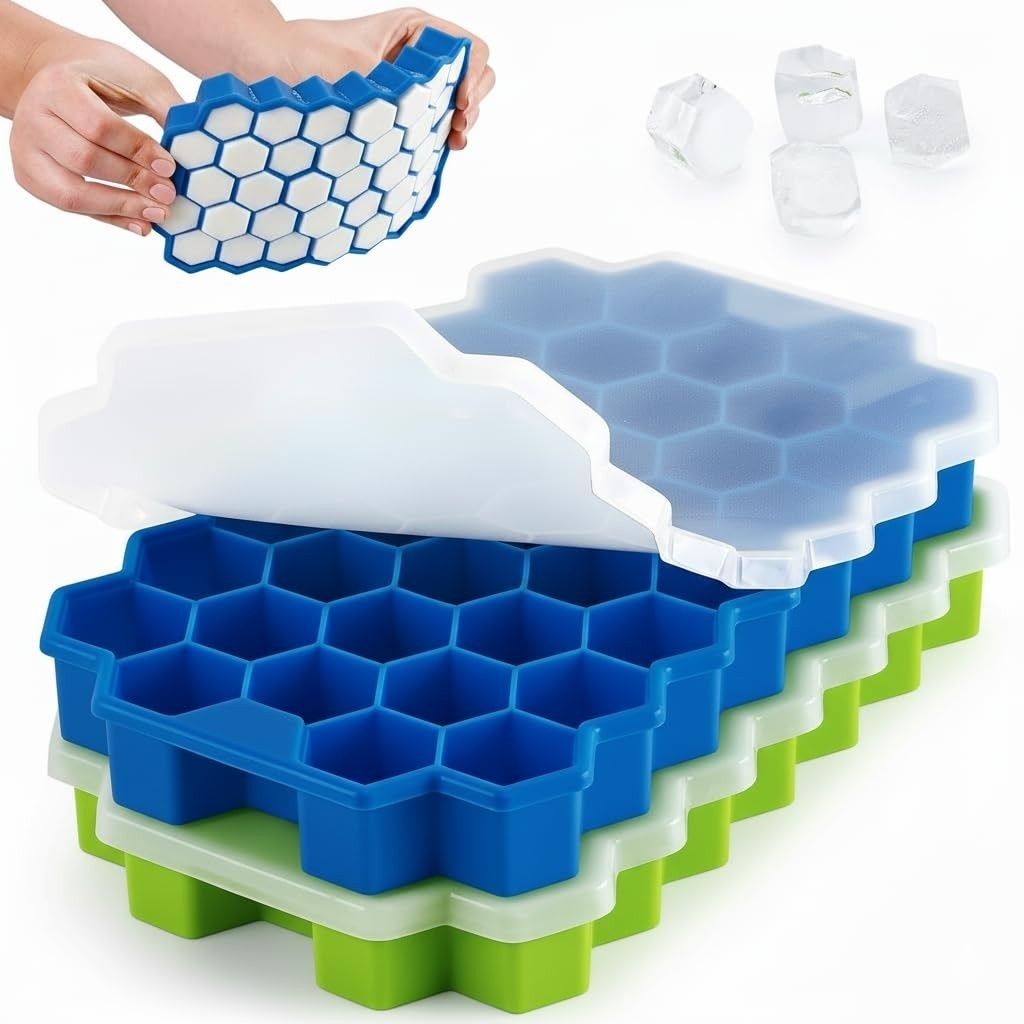 Honeycomb Ice Cube Tray with Spill-Resistant Lid Multicolor Silicone, Plastic Ice Cube Tray-image-17