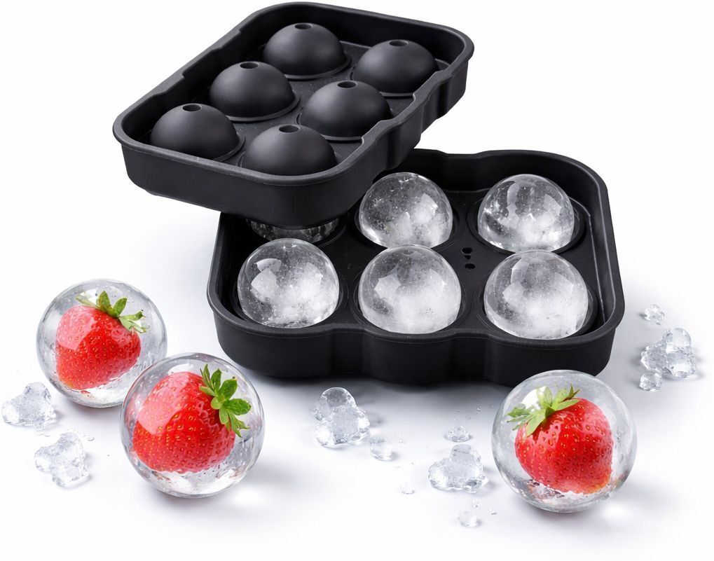 vastu 6 Cavity Large Round Ice Ball Silicone Mould | BPA Free|Big Sphere Black Silicone Ice Cube Tray-picture-11
