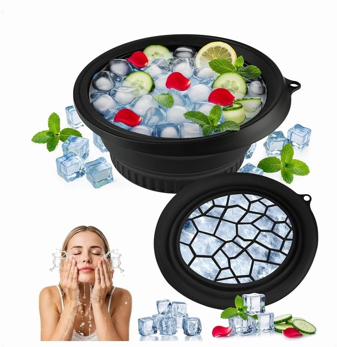 brzone Silicone Ice Face Bowl with Built-in Ice Tray | Collapsible Face Ice Bowl Black Silicone Ice Cube Tray-picture-37