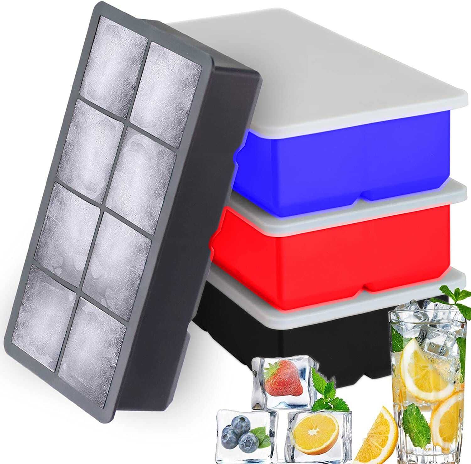 Large Square Shaped 8 Cavity Ice Cube Tray For Freezer Multicolor Silicone Ice Cube Tray-image-29