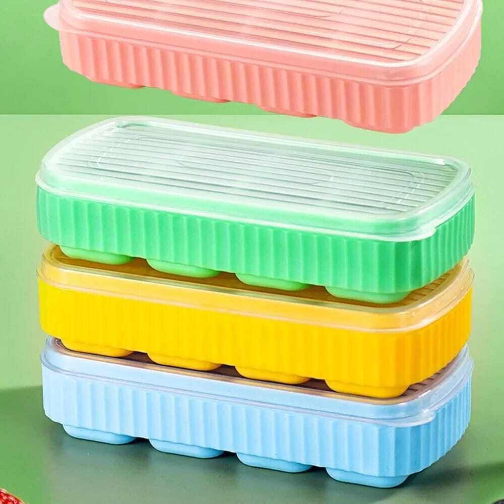 MULTICOLOUR 8 GRID ICE TRAY SET OF 4 Blue, Multicolor, Yellow, Red, Pink, Green Silicone Ice Cube Tray-image-7