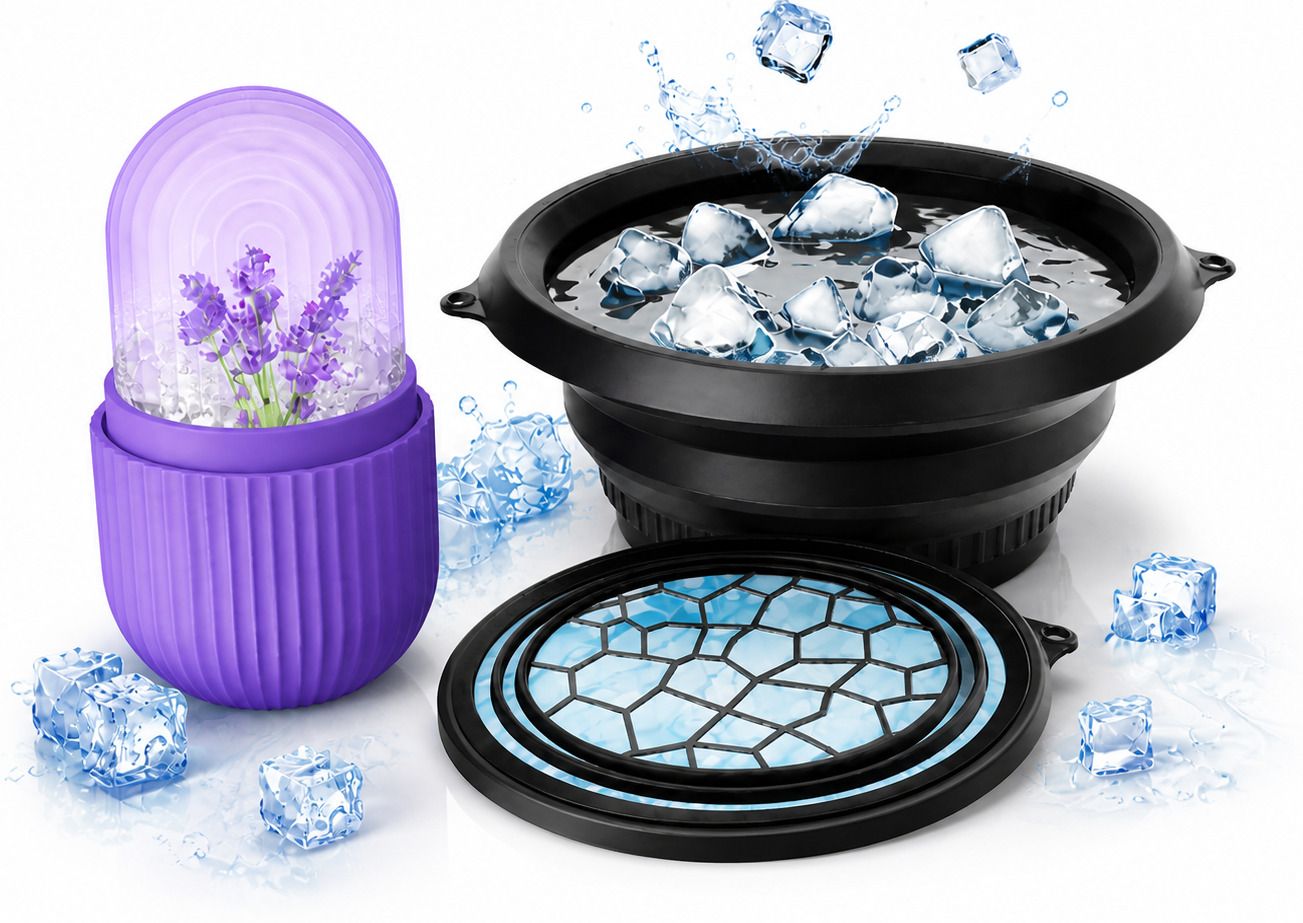 xikarama ice bath bowl:: facial ice bath:: face ice bowl:: skincare ice bath:: cold Purple, Black Silicone Ice Cube Tray-picture-15