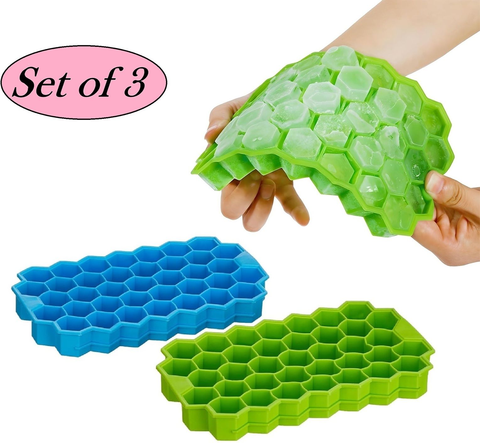 ananya 3 Pcs Ice Cube Trays Silicone Easy-Release and Flexible 37 Ice Trays Blue, Green Silicone Ice Cube Tray-picture-41
